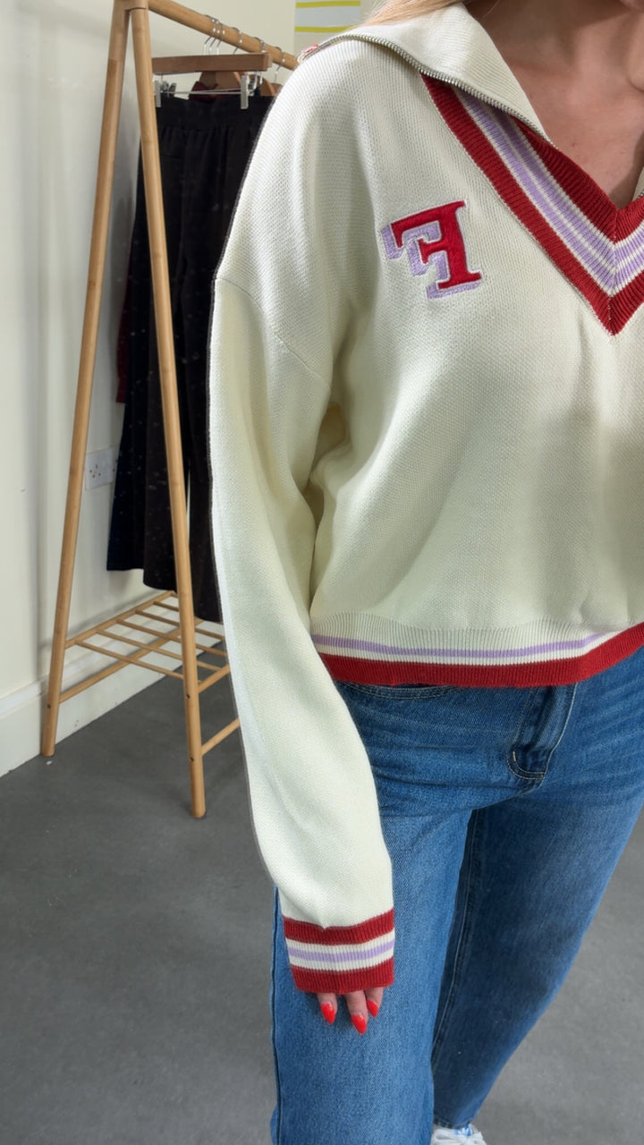 Palmira Cream Red Trim Jumper