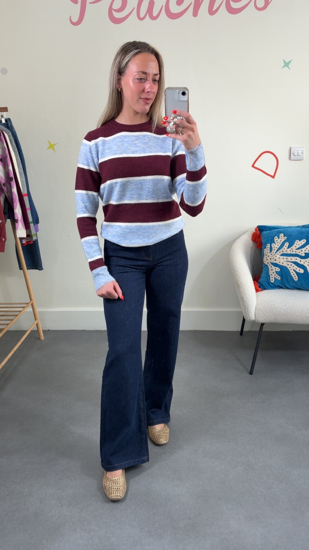 Deen Burgandy Blue Striped Jumper
