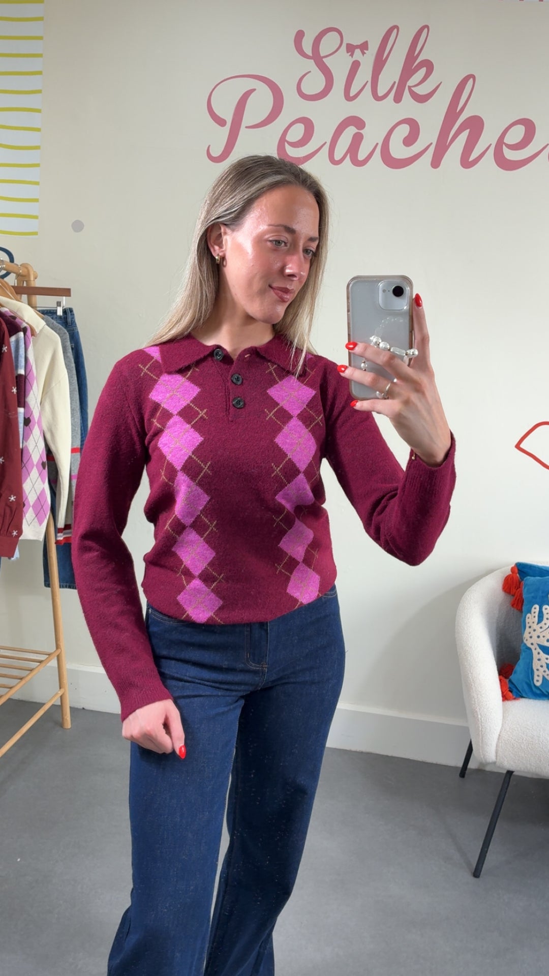 Polo Diamond Burgandy And Pink Jumper
