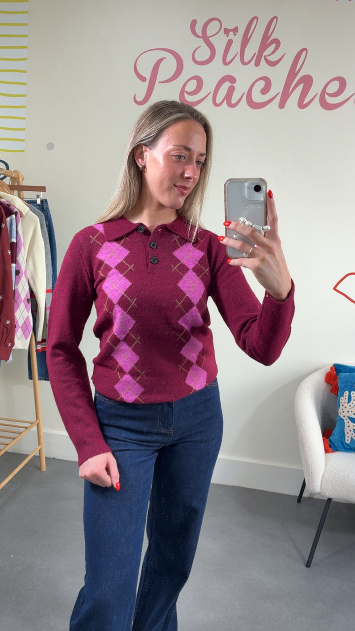 Polo Diamond Burgandy And Pink Jumper