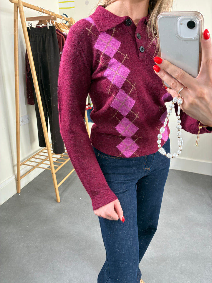 Polo Diamond Burgandy And Pink Jumper