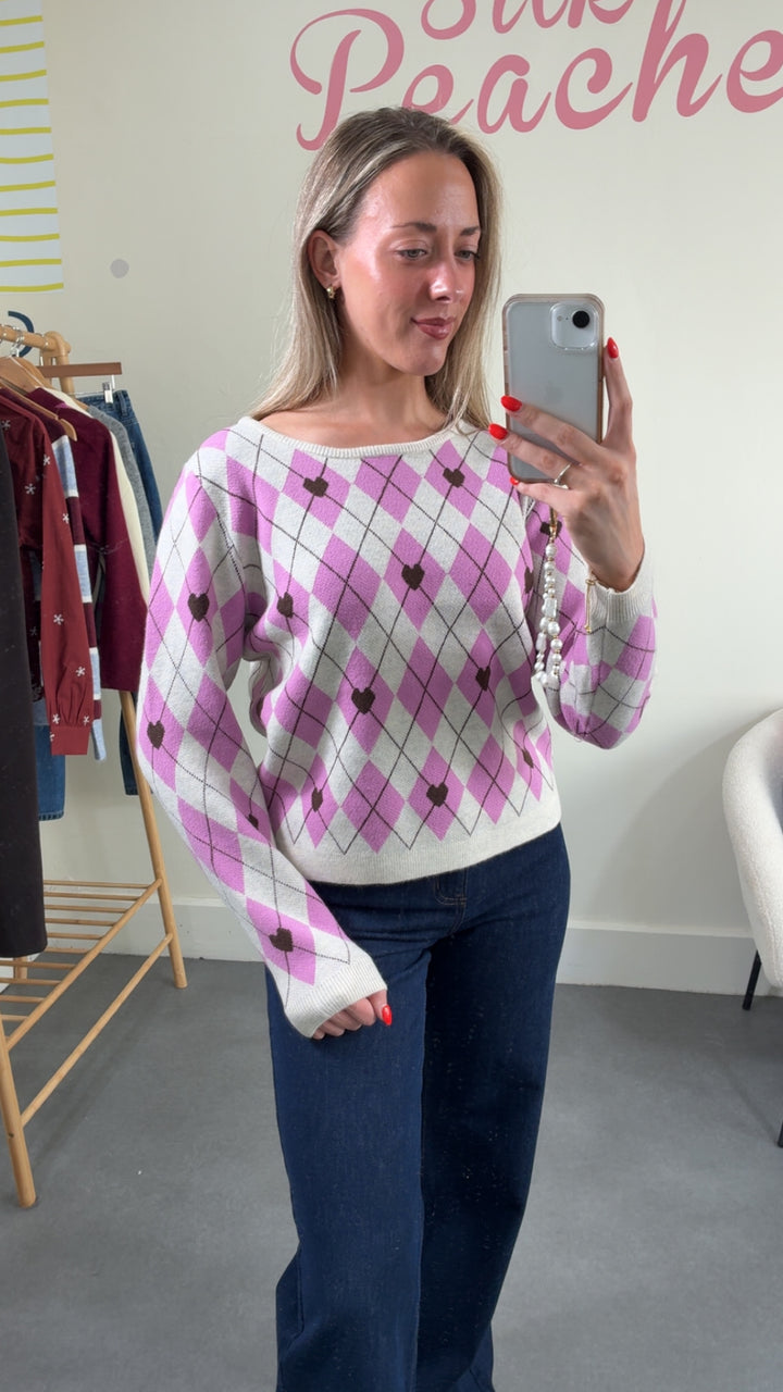 Elle Oatmeal And Pink Diamond Jumper