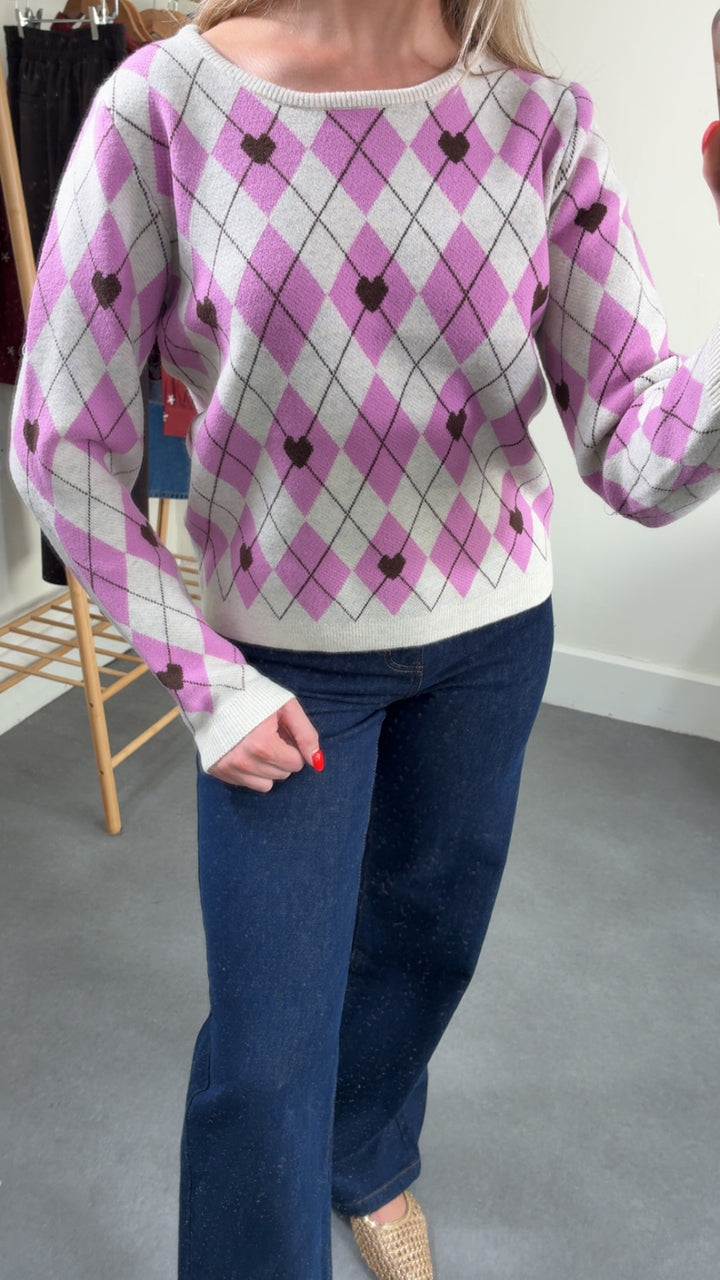 Elle Oatmeal And Pink Diamond Jumper
