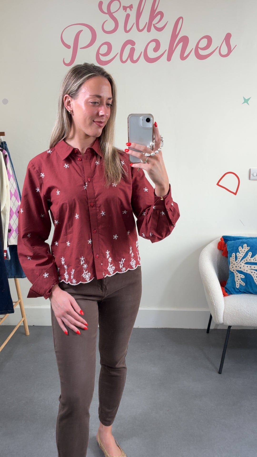 Burnt Orange White Flower Shirt
