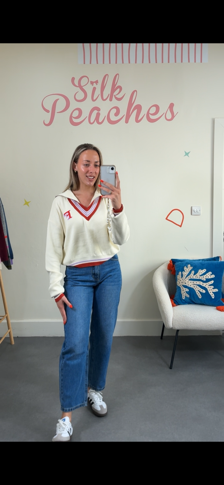 Palmira Cream Red Trim Jumper