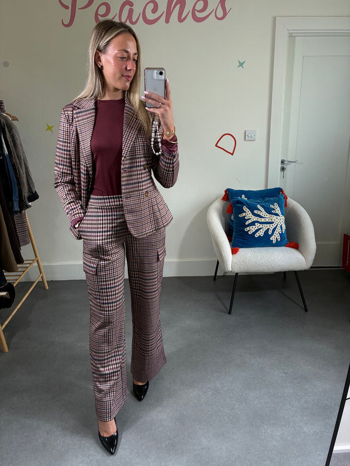 Kate Gingham Blazer Burgandy