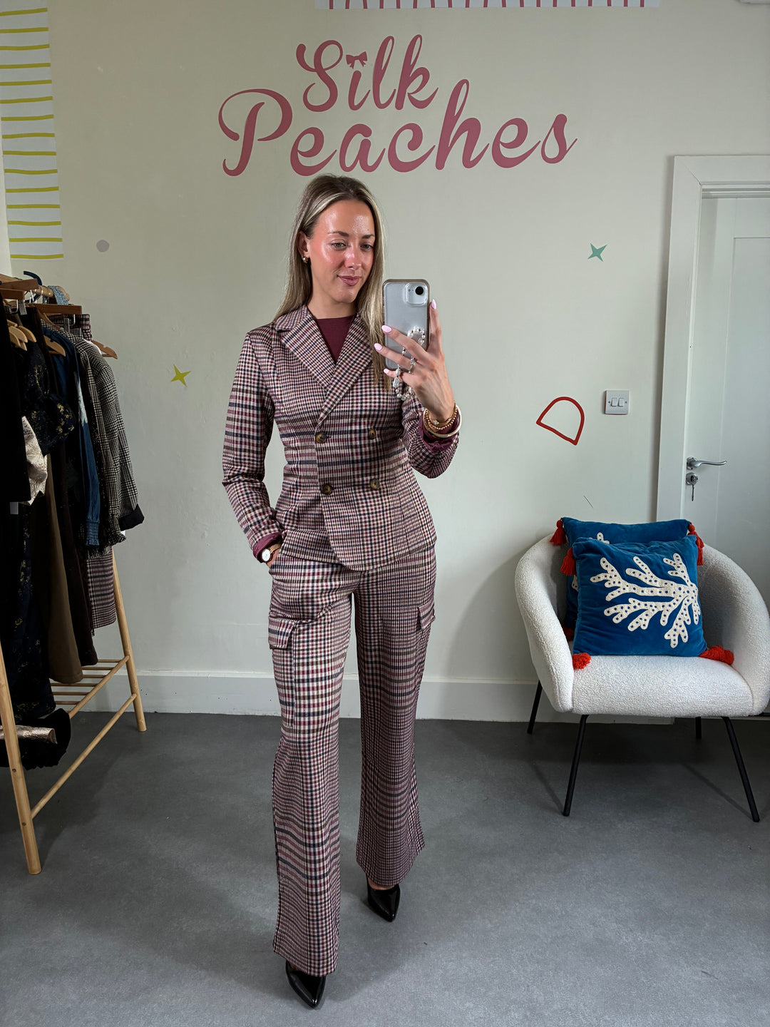 Kate Gingham Burgandy Trousers