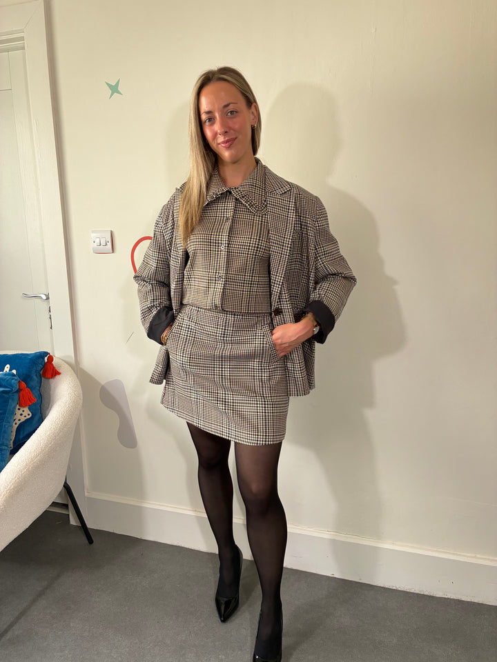 Birsen Checkerd Mini Skirt