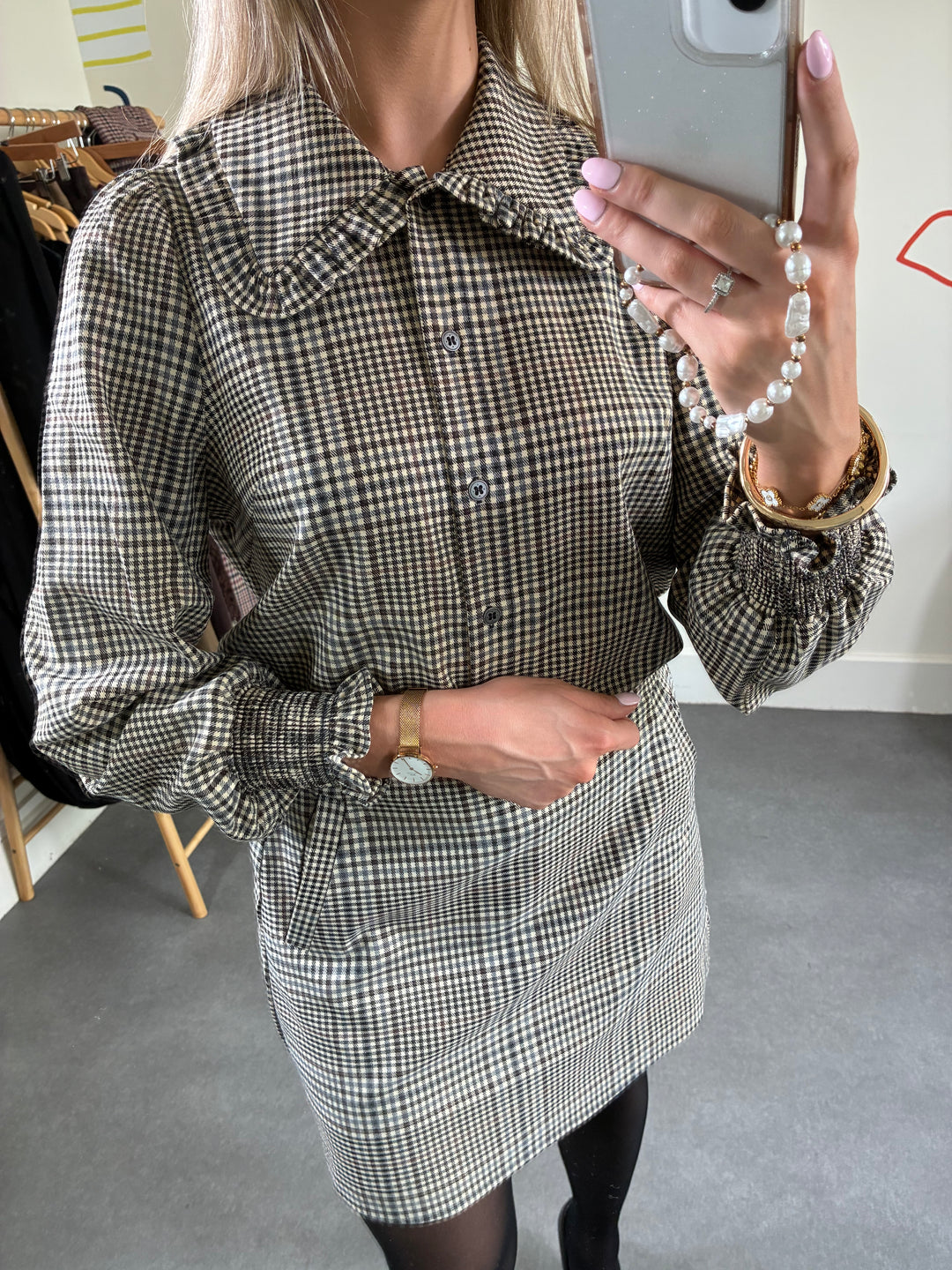 Birsen Checkerd Frill Shirt