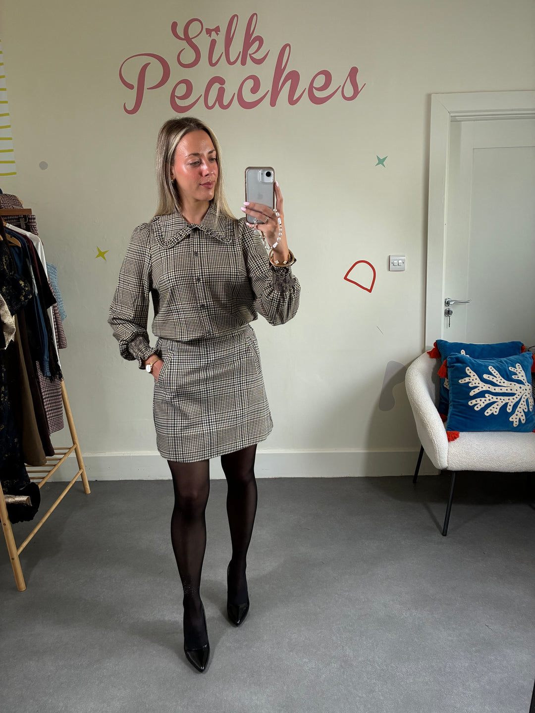 Birsen Checkerd Frill Shirt