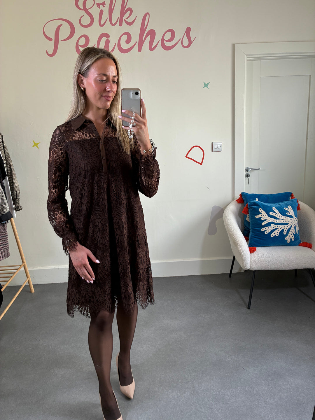 Brown Okram Lace Dress