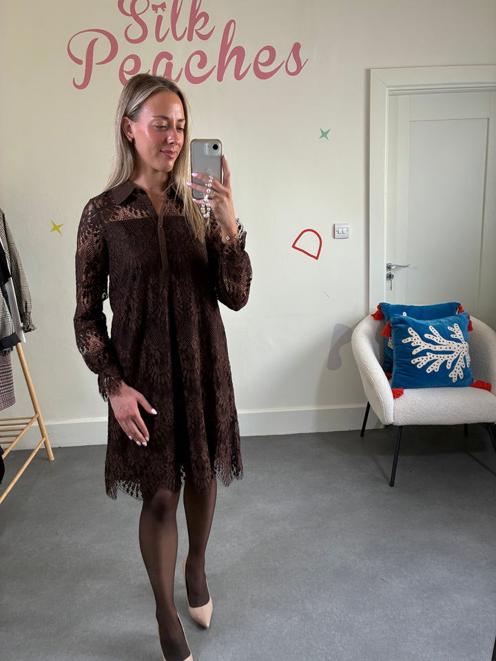 Brown Okram Lace Dress