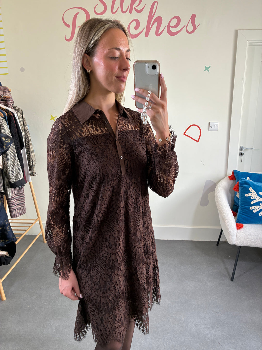 Brown Okram Lace Dress