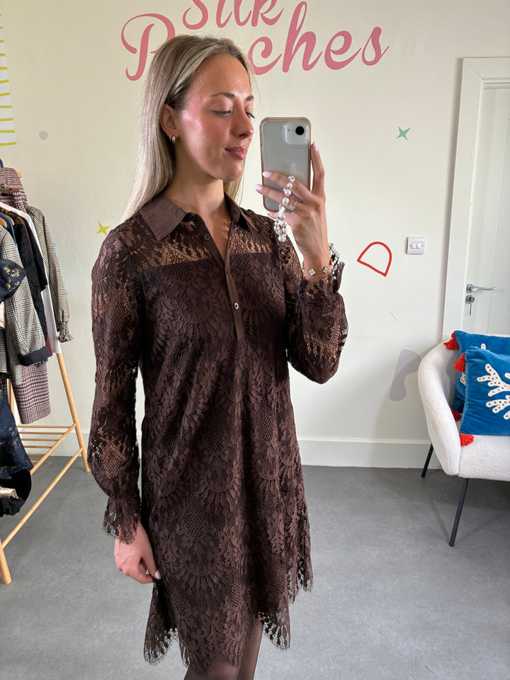 Brown Okram Lace Dress
