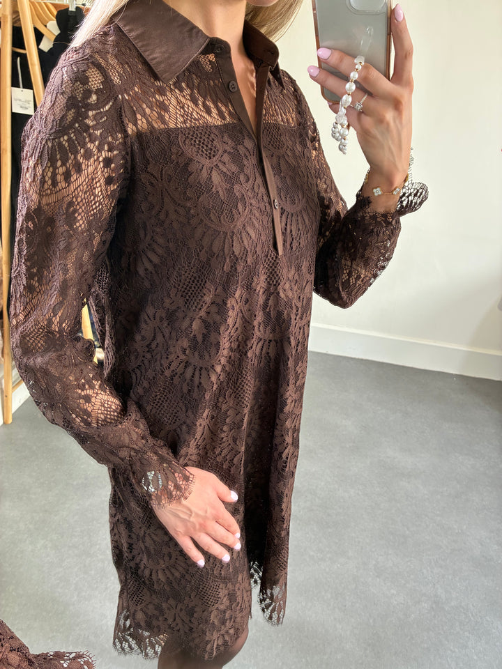 Brown Okram Lace Dress