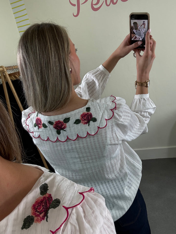 Nessie Scallop Collar Blouse White