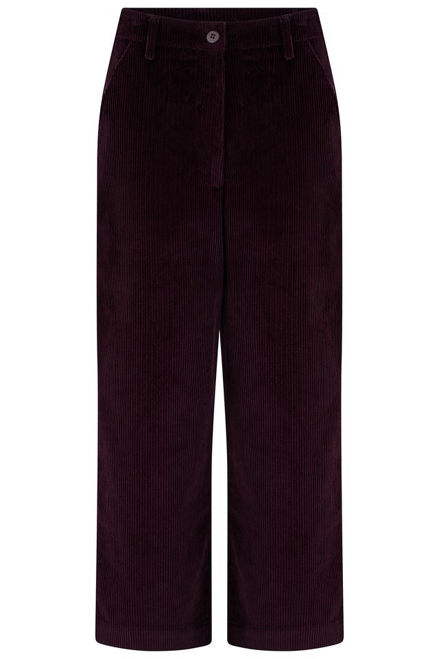 Lindley Cord Dark Plum Cropped Trousers