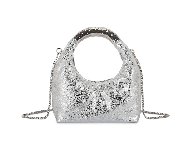 Silver Metal Top Handle Bag