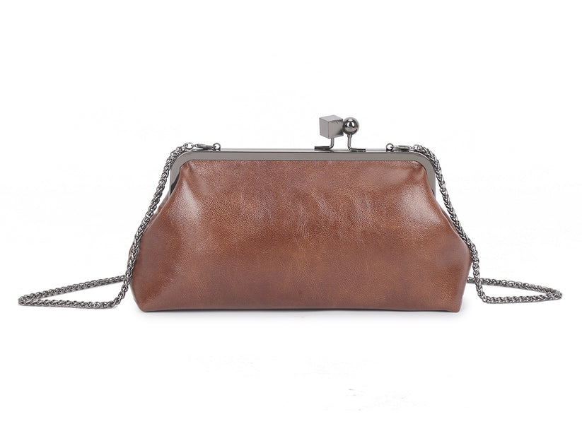 Brown Leather Clip Bag