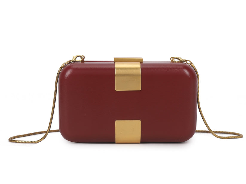 Burgundy Gold Clutch Bag