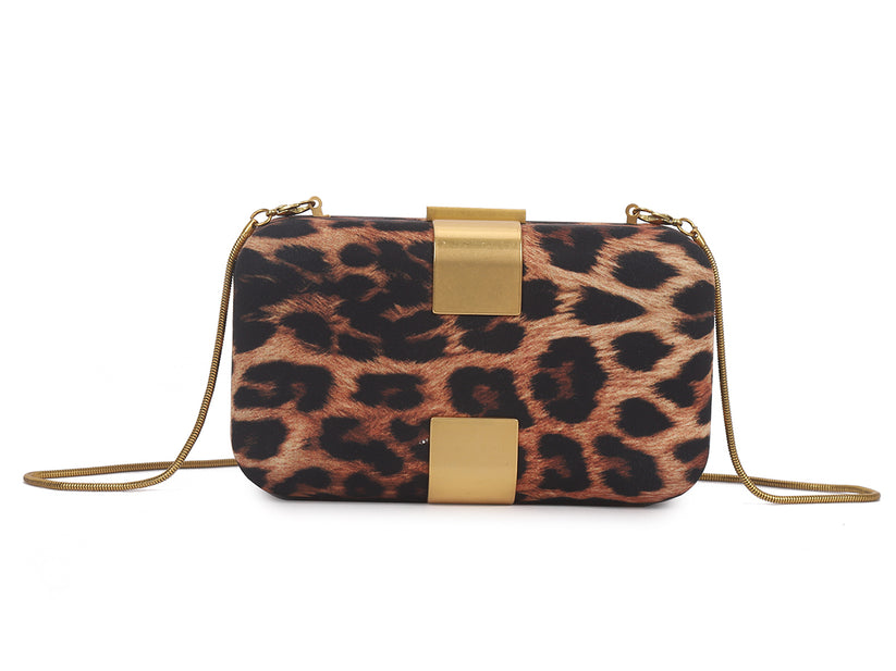 Leopard Print Gold Clutch