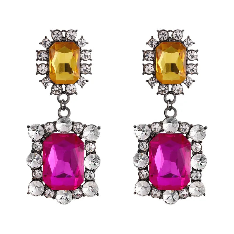 PINK &amp; ORANGE SQUARED STATEMENT EARRING