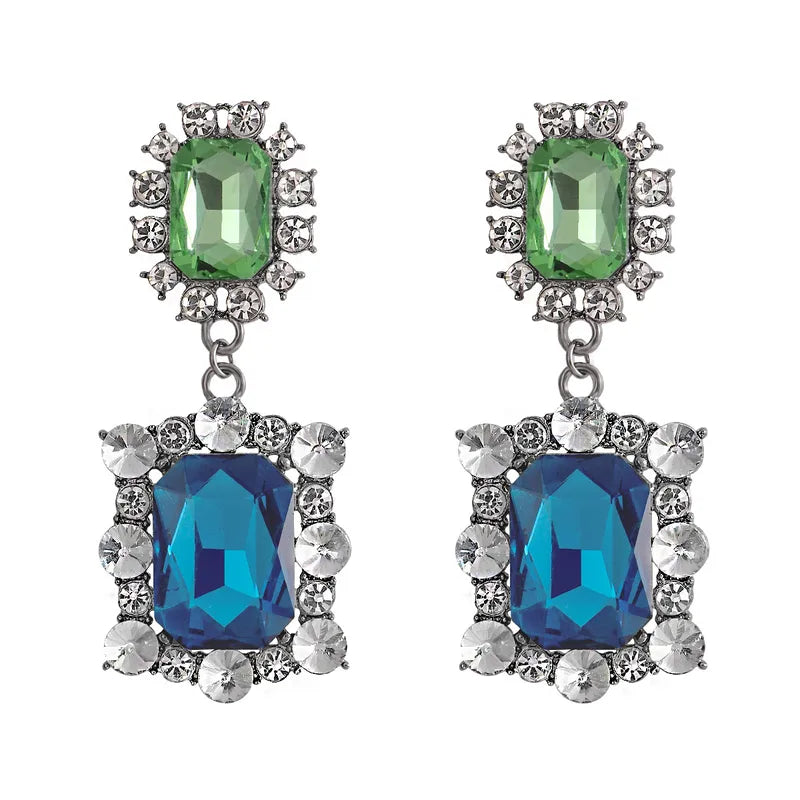GREEN &amp; BLUE SQUARED STATEMENT EARRING