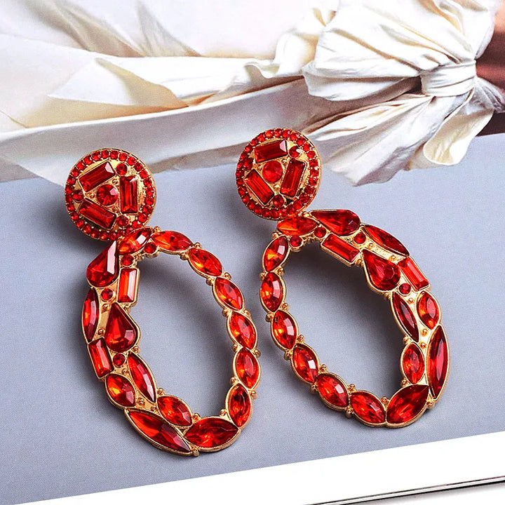 Red Oval Drop Earring