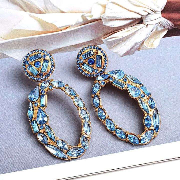 Blue Oval Drop Earring