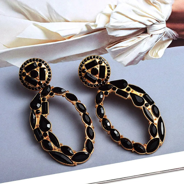 Black Oval Drop Earring