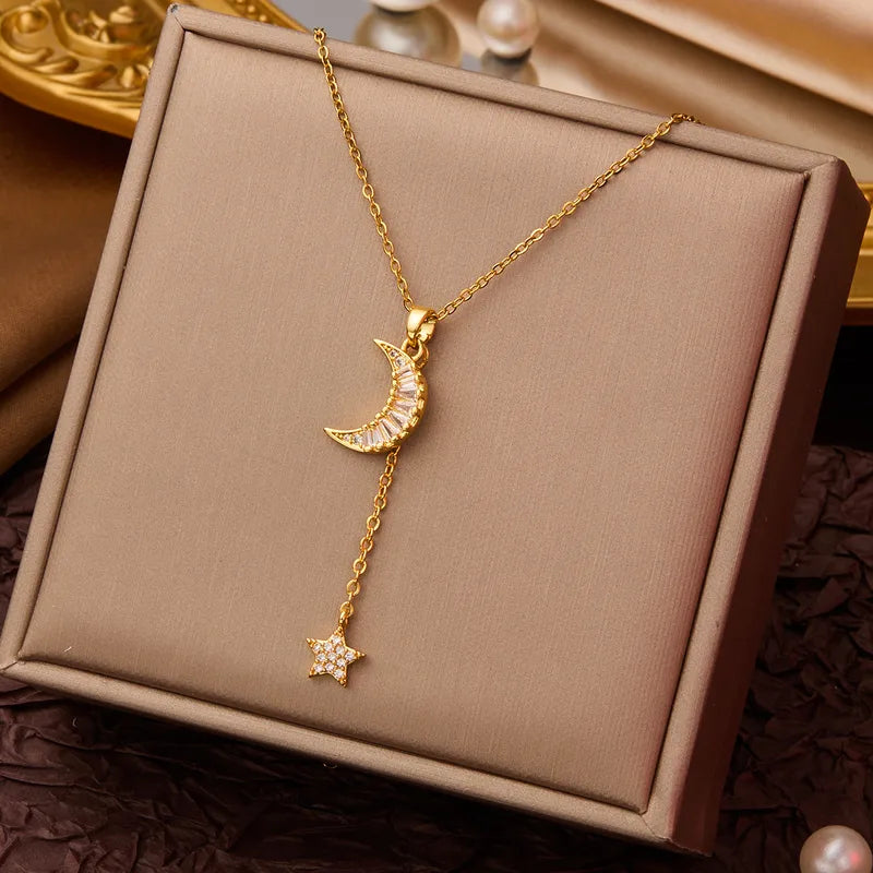 Zircon Star &amp; Moon Necklace