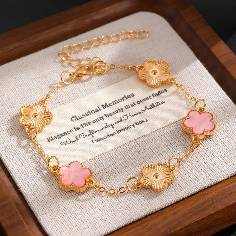 Pink &amp; Gold Clover Bracelet