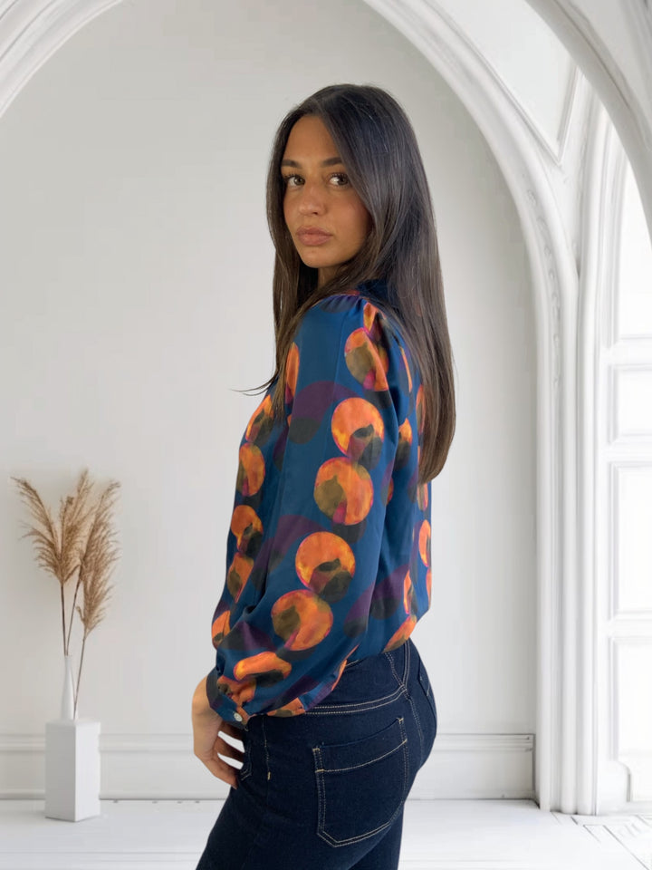TEAL AND RUST PRINT BLOUSE