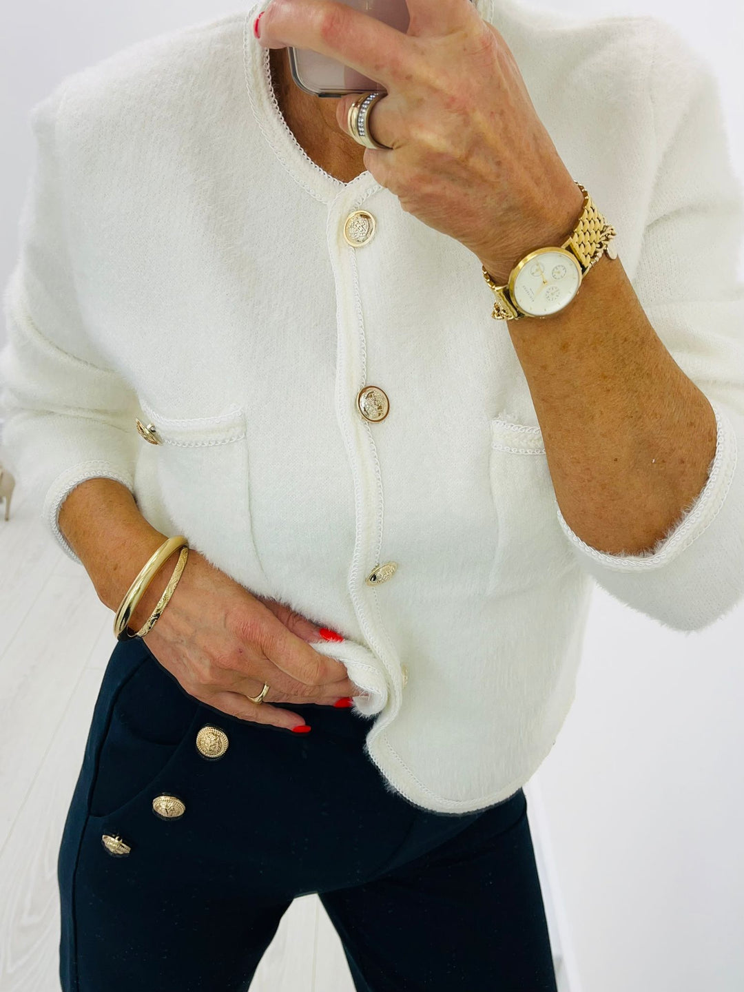 WHITE AND GOLD BUTTON JACKET