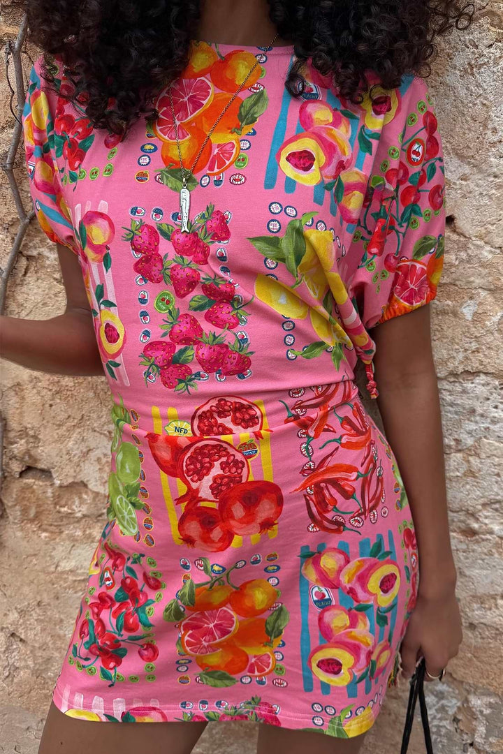 Pink Fruit Stamps Dress
