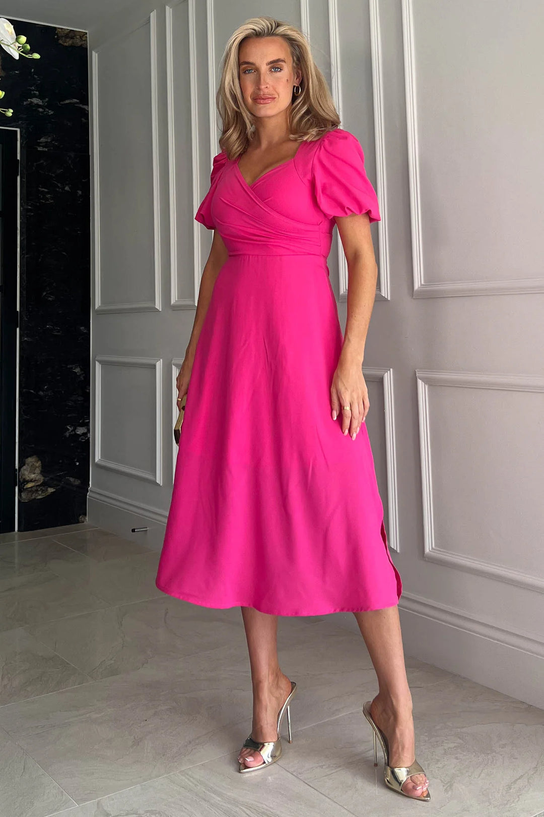 Tamsin Pink Wrap Midi Dress