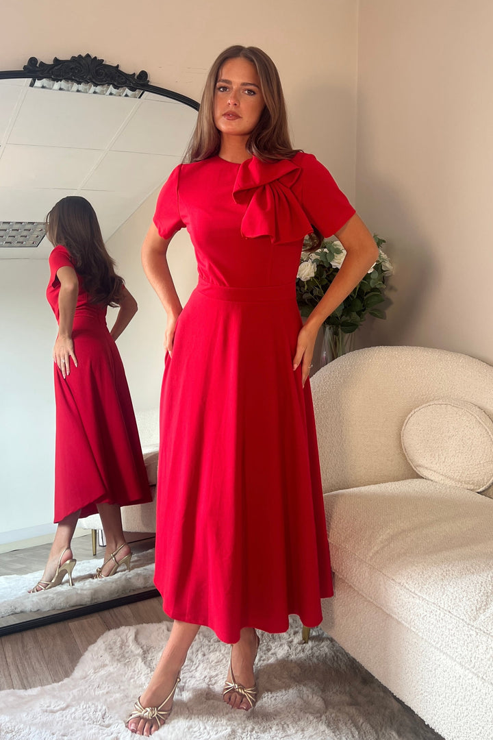 Minta Bow Dress Red