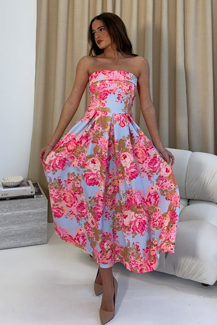 Danni Strapless Bandeau Floral Dress