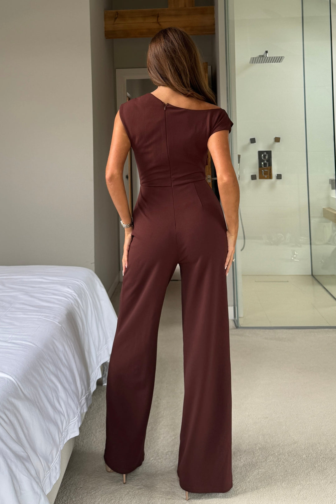 Donna Asymmetric Brown Jumpsuit