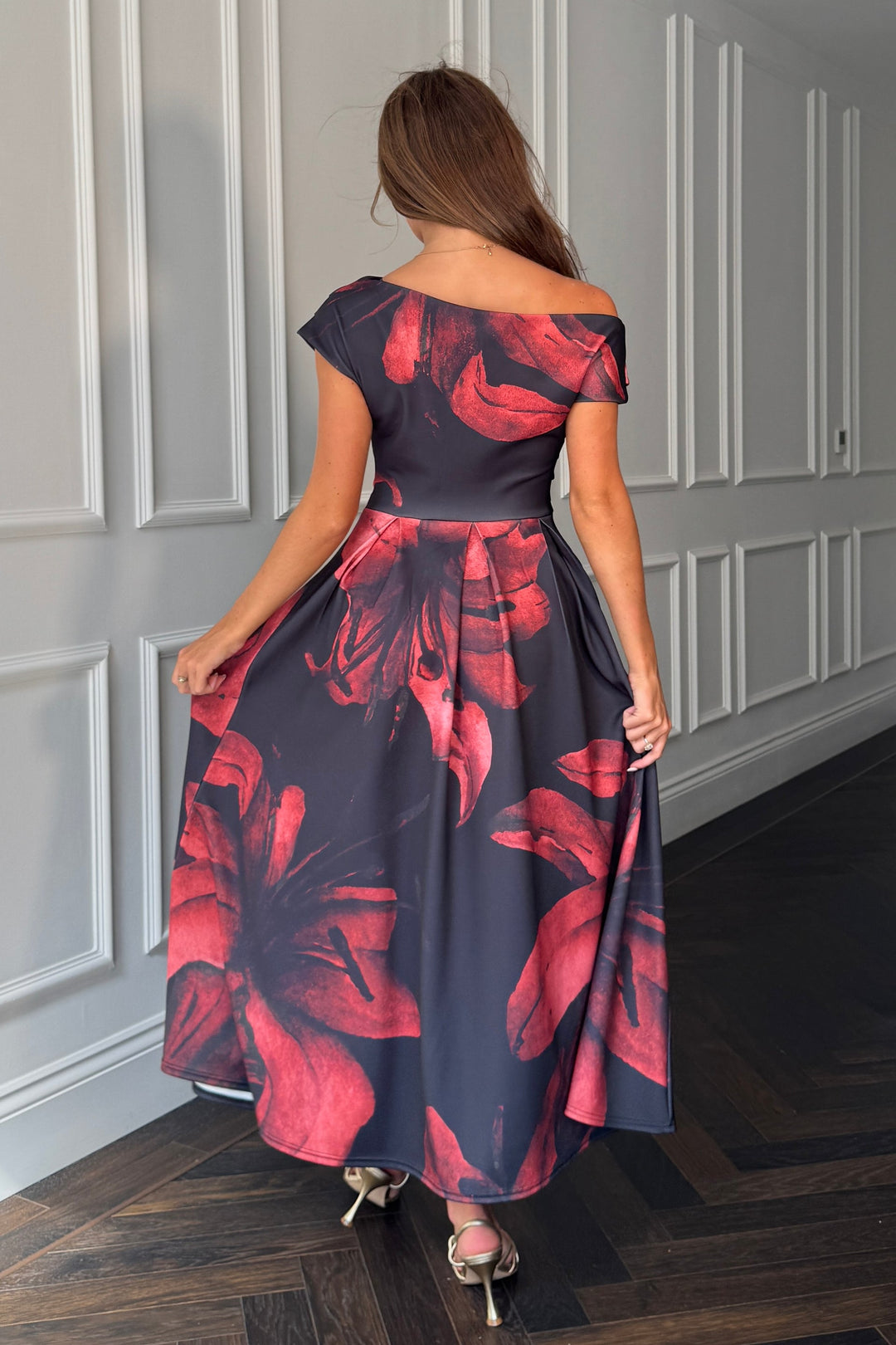 BETTY ASYMMETRIC FLORAL MIDI DRESS