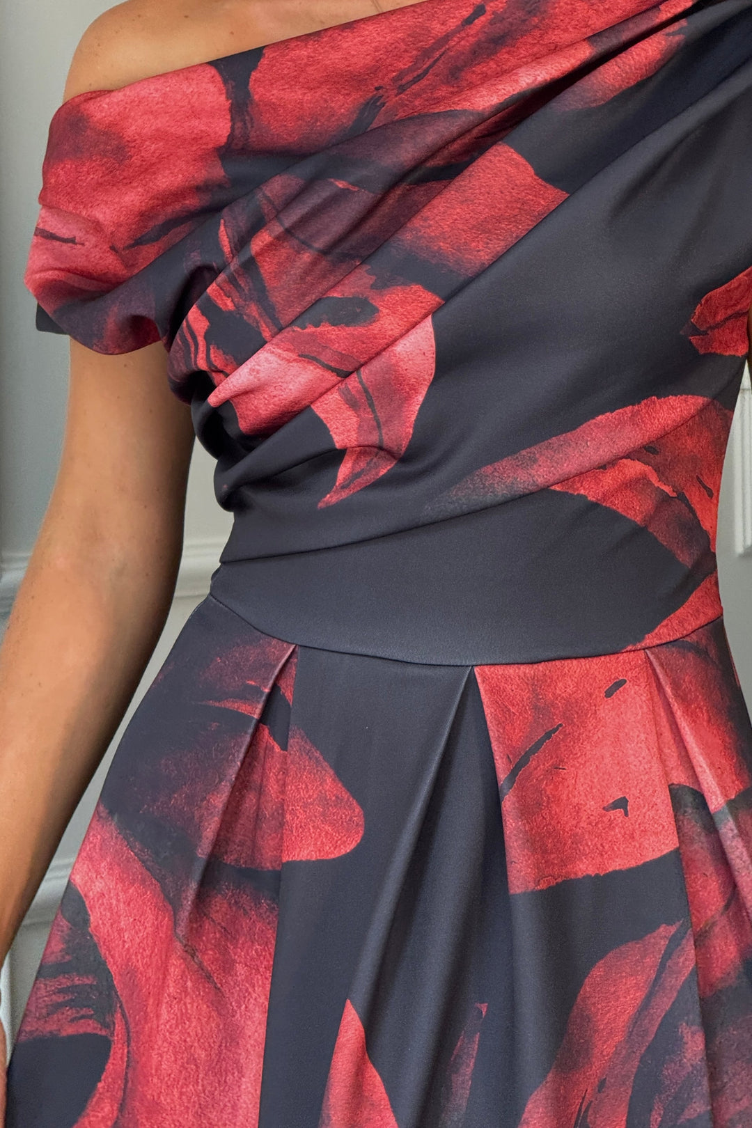 BETTY ASYMMETRIC FLORAL MIDI DRESS