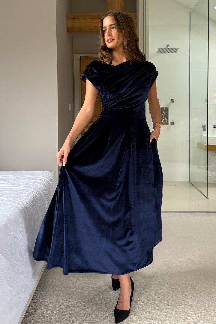 Betty Navy Velvet Dress