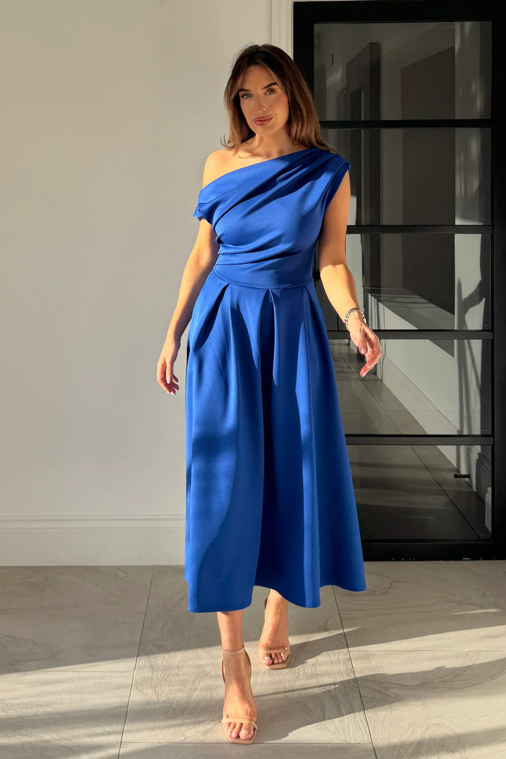 Betty Asymmetric Midi Dress Blue