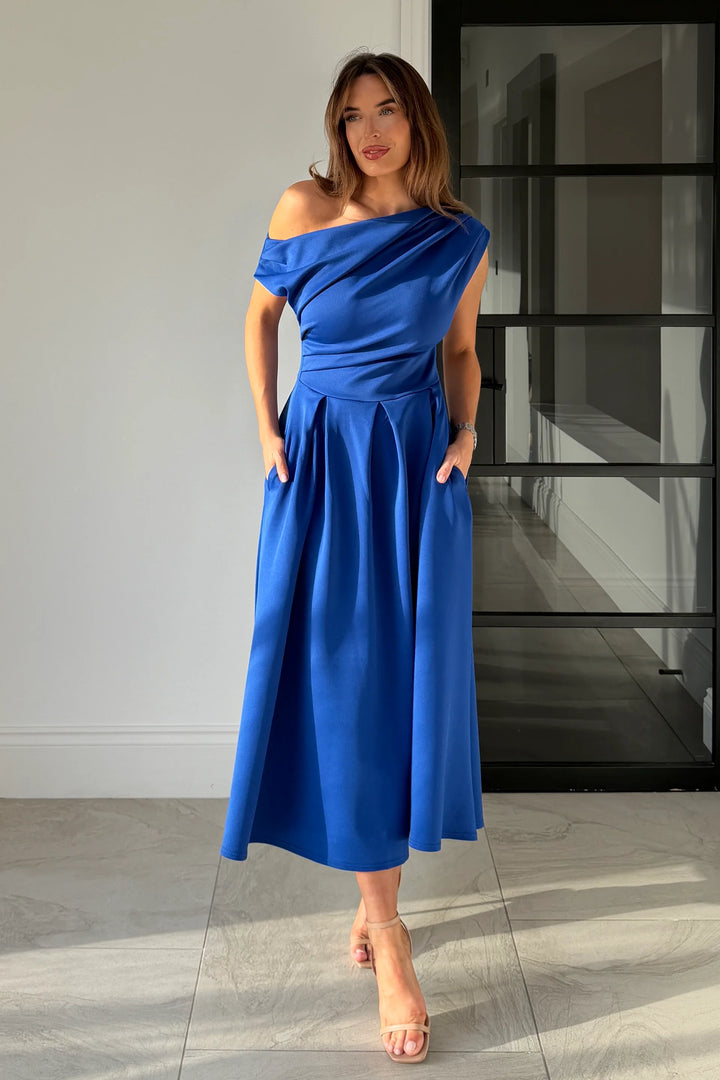 Betty Asymmetric Midi Dress Blue