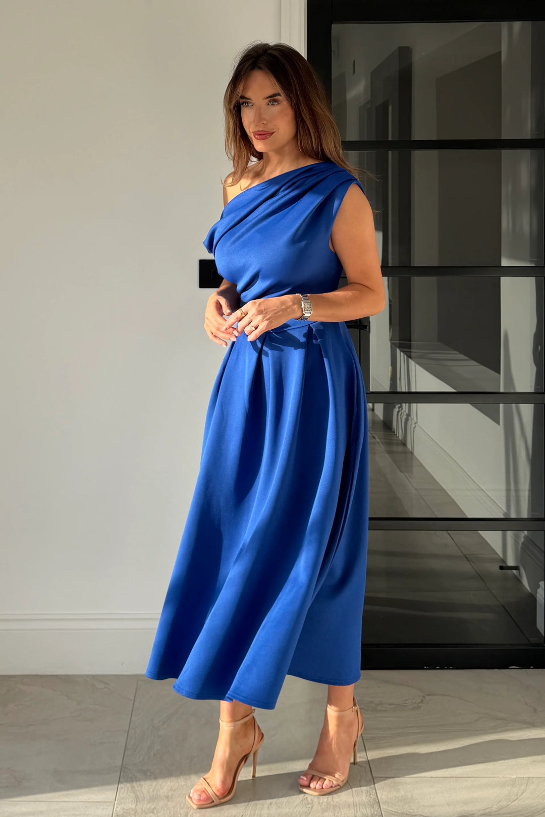 Betty Asymmetric Midi Dress Blue