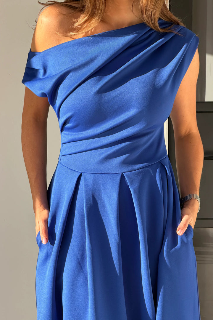 Betty Asymmetric Midi Dress Blue