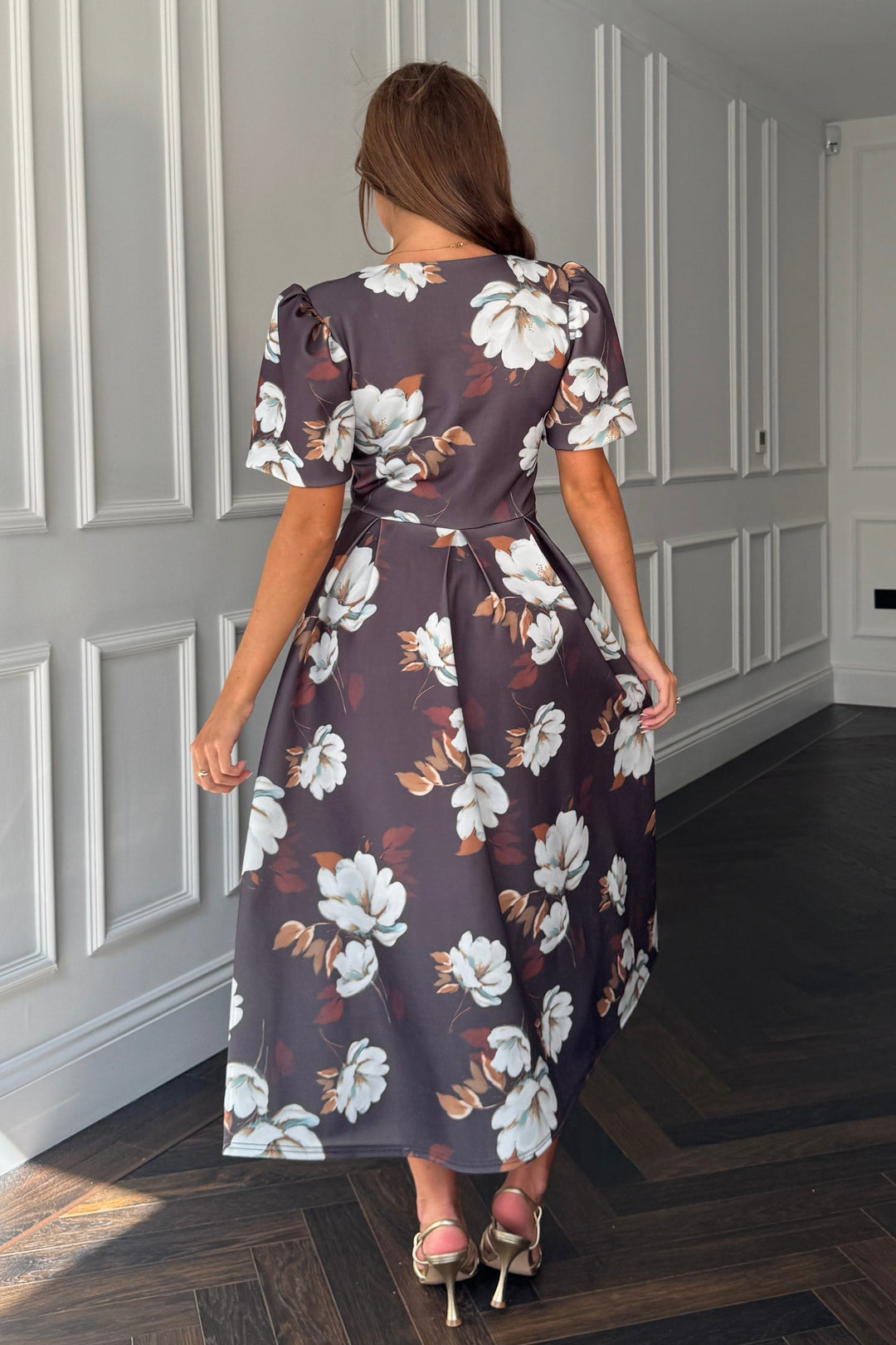 ELOWIN MIDI DRESS BROWN FLORAL