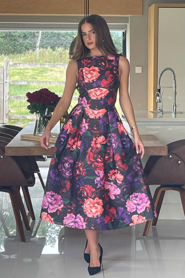 NESTA FLORAL BOAT NECK DRESS