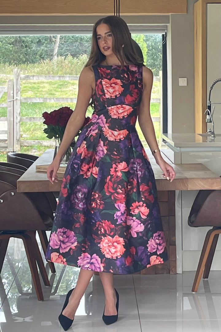 NESTA FLORAL BOAT NECK DRESS