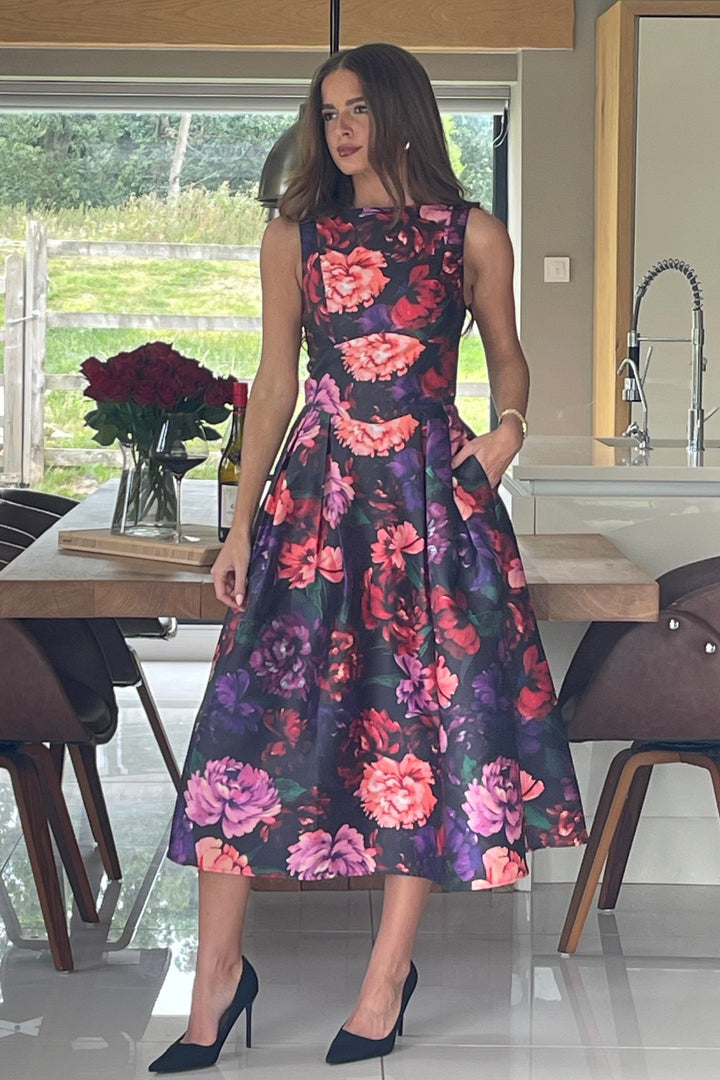 NESTA FLORAL BOAT NECK DRESS